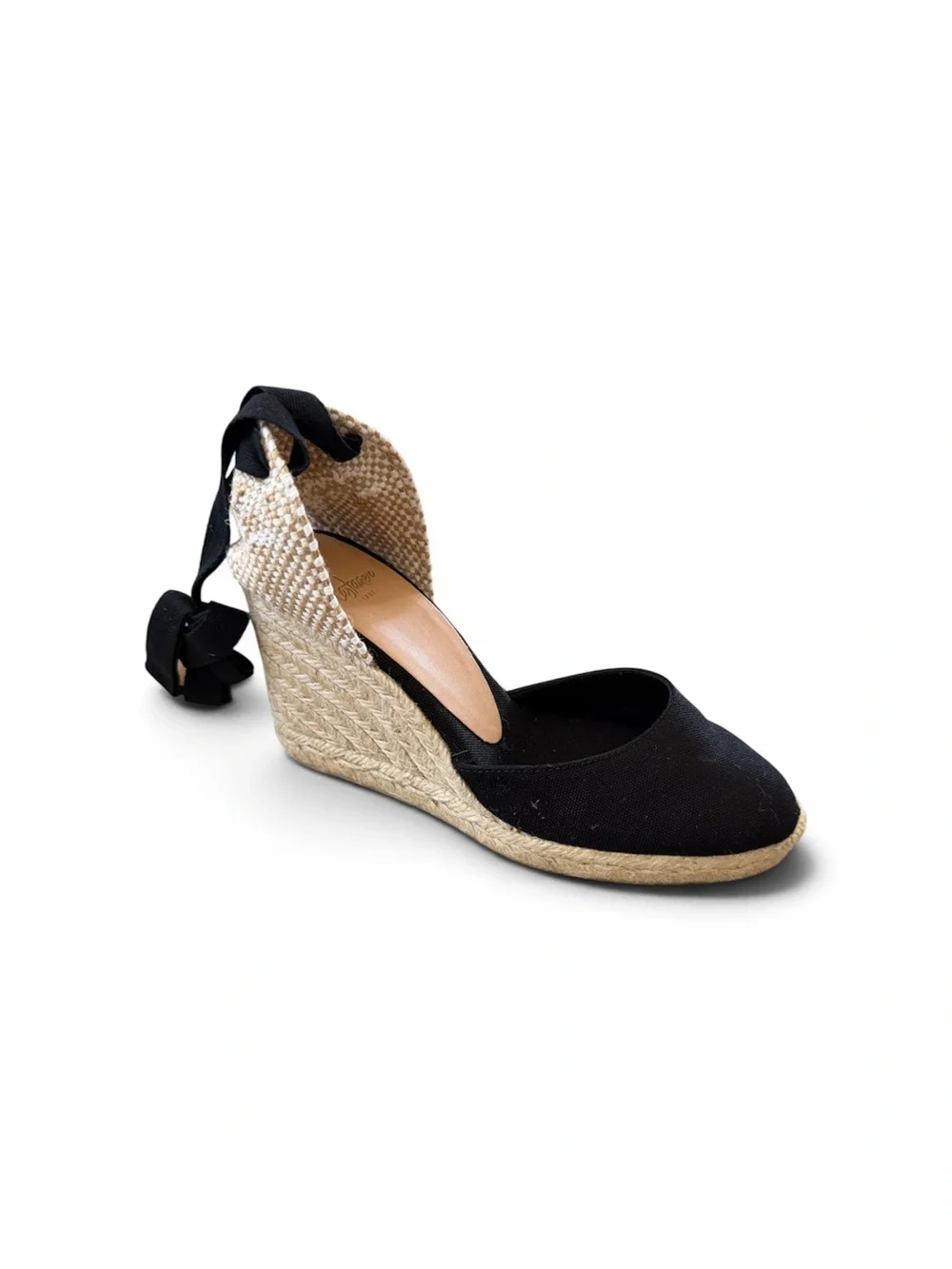 Castaner Black Canvas Espadrille Wedge Sandals with Ankle Tie 6 NWB